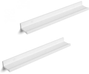 2 darabos lebegő polc szett magasfényű bevonattal, fehér 60x10x5cm