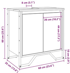 fekete szerelt fa fürdőszobai mosdószekrény 60 x 35 x 60 cm