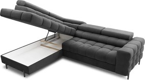 Sötétszürke bársony kinyitható-tárolóhelyes sarokkanapé (bal oldali-L alakú) Ferucce – ELTAP