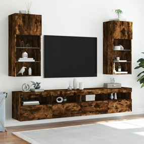 füstös tölgy színű TV-szekrény LED-világítással 40,5x30x90 cm
