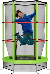 HOMCOM Gyerek Trambulin Ø140x190 cm 3-6 éveseknek Biztonsági Hálóval 45 kg Terhelhetőségű Belső Zöld | Aosom