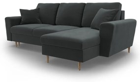 Sötétszürke bársony kinyitható tárolóhelyes sarokkanapé Kyoto – Cosmopolitan Design