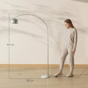 HOMCOM Állólámpa, íves kialakítás márvány talppal, 26 x 100 x 167 cm, ezüst