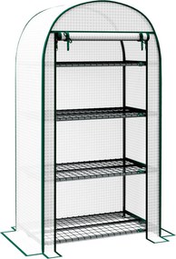 Outsunny 4-Tiers PE Kertiház Polcokkal, Erkélyház, Megerősített 130 g/m² Vászon, Acél Váz, Felhúzható Cipzáras Ajtó, Zöldségek, Növények és Virágok Sz