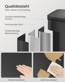 Konyhai szemetes 40l, nagy pedálos kuka fedéllel, 15 szemeteszsák mellékelve, fekete