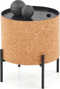 Dohányzóasztal fekete, natúr kerek, tároló funkcióval Sasha nappaliba