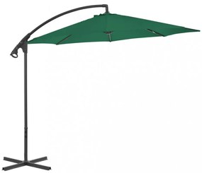 Zöld konzolos napernyő acélrúddal, 300 cm átmérőjű