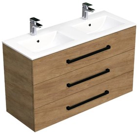 Fürdőszobaszekrény fekete fogantyúval és mosdókagylóval SAT Cube Way 120x71x46 cm tölgy Hickory szőnyeg CUBE46C1203DHMOD