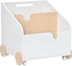 HOMCOM Fa Játék Tároló Doboz 2 Részes, Kerekekkel, Lapos Fogantyúval, Gyermek Könyvespolc Kerekekkel Gyerekszobába 40x43x43 cm Fehér és Természetes |