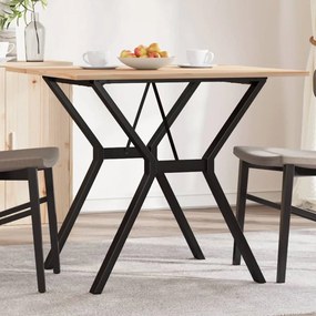 tömör fenyőfa és öntöttvas étkezőasztal Y-vázzal 90x90x75 cm