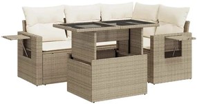 vidaXL 5 részes bézs polyrattan kerti ülőgarnitúra párnákkal