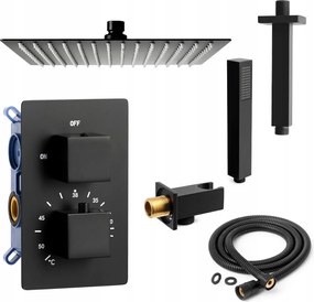 Fekete zuhanyszett termosztáttal és Ultra-Slim mennyezeti esőztetővel