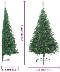 zöld PVC fél műkarácsonyfa állvánnyal 180 cm