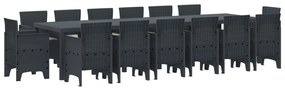 13 db-os Kert Étkező Szett párnák fehér polirattan, Kert Asztal Fehér 200x100x73 cm polirattan, Kert Asztal Fehér 150x100x73 cm polirattan, Kert Székek párnákkal 4 db fehér polirattan