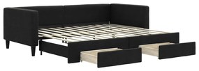 fekete kihúzható szövet heverő fiókokkal 90 x 200 cm