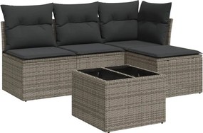 vidaXL 5 részes szürke polyrattan kerti ülőgarnitúra párnákkal