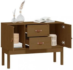 mézbarna tömör fenyőfa tálalószekrény 110 x 40 x 78 cm