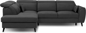 Sötétszürke bársony kinyitható-tárolóhelyes sarokkanapé (bal oldali-L alakú) Noble – ELTAP