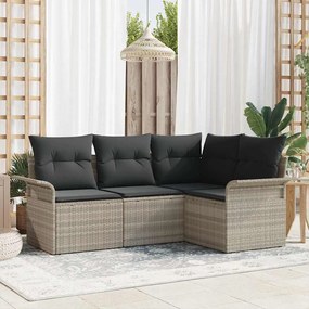 Kerti Kanapé Szett párnával 4 pcs Világosszürke Poli rattan