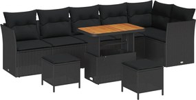vidaXL Kerti Kanapé Szett 9 pcs Fekete polirattan
