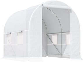 Outsunny Üvegház 245x200x200cm Fólia Üvegház Paradicsom Ház Ajtóval, Ablakkal, Galvanizált Acél Polytunnel, Növénytunnel, Üvegház Talaj Horgonyokkal,