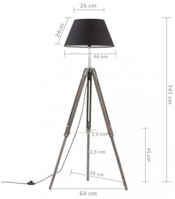 fekete-aranyszínű háromlábú tömör tíkfa állólámpa 141 cm