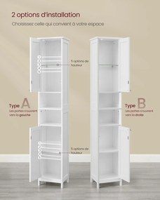 Magas és keskeny fürdőszobai szekrény világításal 170x30x30 fehér színben