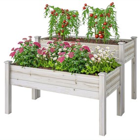 Outsunny Két Tieres Zöldségágyás Üvegház Fűszerágyás Ültetőláda Drainázslyukakkal Szilárd Fa Természetes 115 x 114 x 76 cm | Aosom