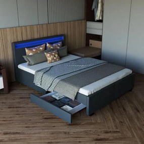 Juskys Kárpitozott ágy Lyon 140x200 cm - sötétszürke