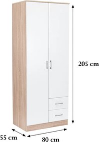 Miami gardróbszekrény 80x205 cm fehér-sonoma tölgy