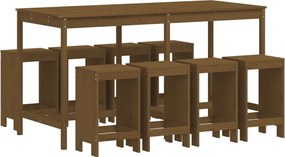 vidaXL mézbarna 9 részes tömör fenyőfa kerti bárszett