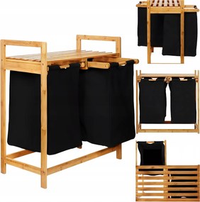 Bambusz szennyestartó kosár kétrekeszes polccal 73x64x33 Fekete