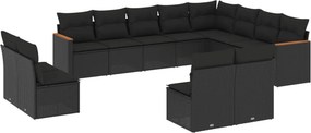 vidaXL 12 részes fekete polyrattan kerti ülőgarnitúra párnákkal