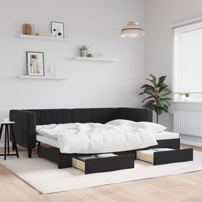 fekete kihúzható bársony heverő fiókkal 90 x 200 cm