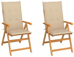 2 db tömör tíkfa kerti szék bézs párnákkal