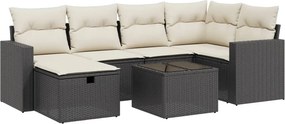 vidaXL 7 részes fekete polyrattan kerti ülőgarnitúra párnával