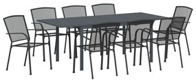 9 Darabos Előszobabútor Szett Antracit Acél, Bővíthető Kerti Asztal Antracit (140-210)x90x73 cm Acél