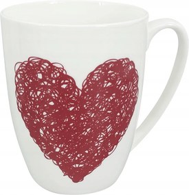 Porcelán bögre Luna Heart A, 350 ml, fehér/piros