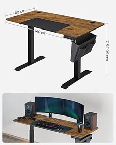 Elektromosan állítható íróasztal komplett, rusztikus barna 140x60x72-120cm