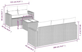 6 részes fekete polyrattan kerti ülőgarnitúra párnákkal