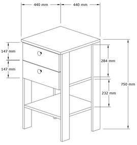 Éjjeliszekrény Mekali 2 (fehér + dió). 1094372