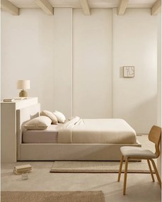 Bézs kárpitozott ágyneműtartós franciaágy ágyráccsal 180x200 cm Nahiri – Kave Home