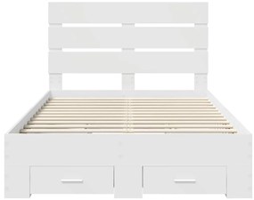 vidaXL Ágykeret fiókkal fejtámlával Fehér 135 x 190 cm Faanyag