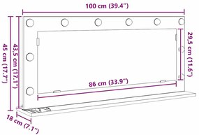Toalett Tükör LED -es lámpákkal Beton Szürke 100 x 45 x 18 cm