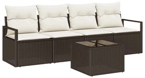 vidaXL Kanapé Szett 5 pcs Barna és Krém polirattan