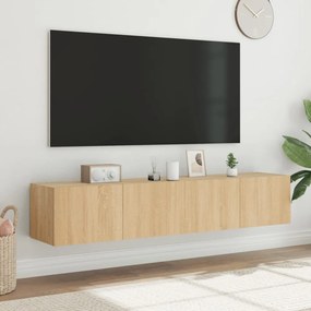 2 db sonoma tölgy színű fali TV-szekrény LED-del 80x35x31 cm
