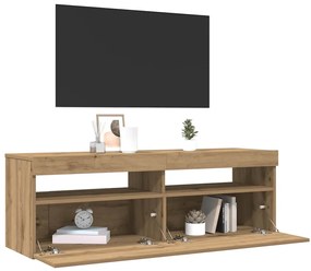 kézműves tölgy szerelt fa TV-szekrény LED-ekkel 120x35x40 cm