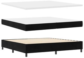 Boxrugós ágy fejtámlával Fekete 200 x 200 cm Bársony
