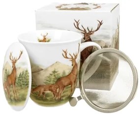 Porcelán fém szűrős szarvas bögre díszdobozban Deer