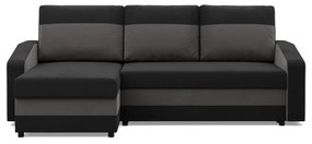 Hewlet sarokkanapé, 2 ágyneműtartóval, szövet anyag, univerzális oldal, bonell töltet, fekete - szürke